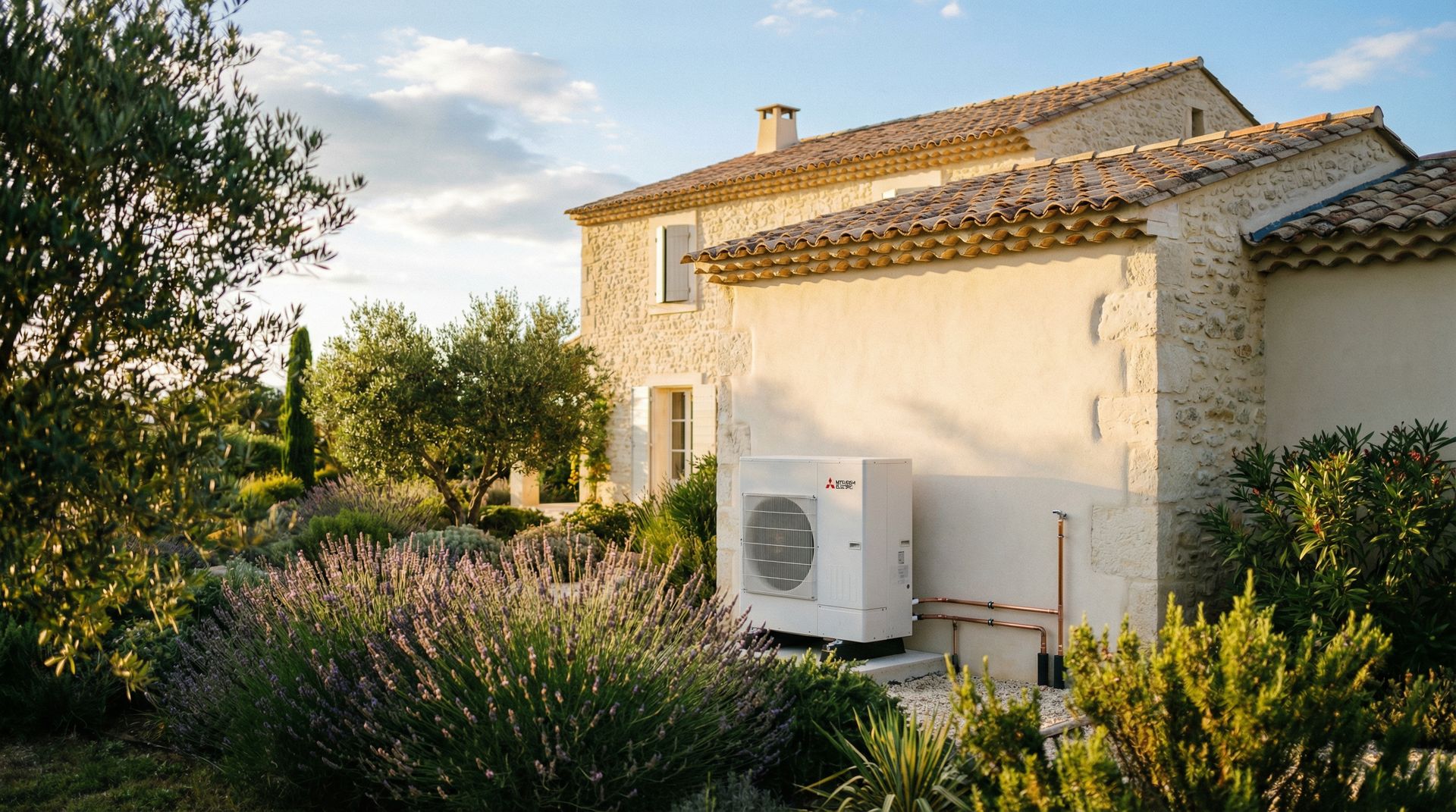 Pompe à chaleur installée sur une maison provençale